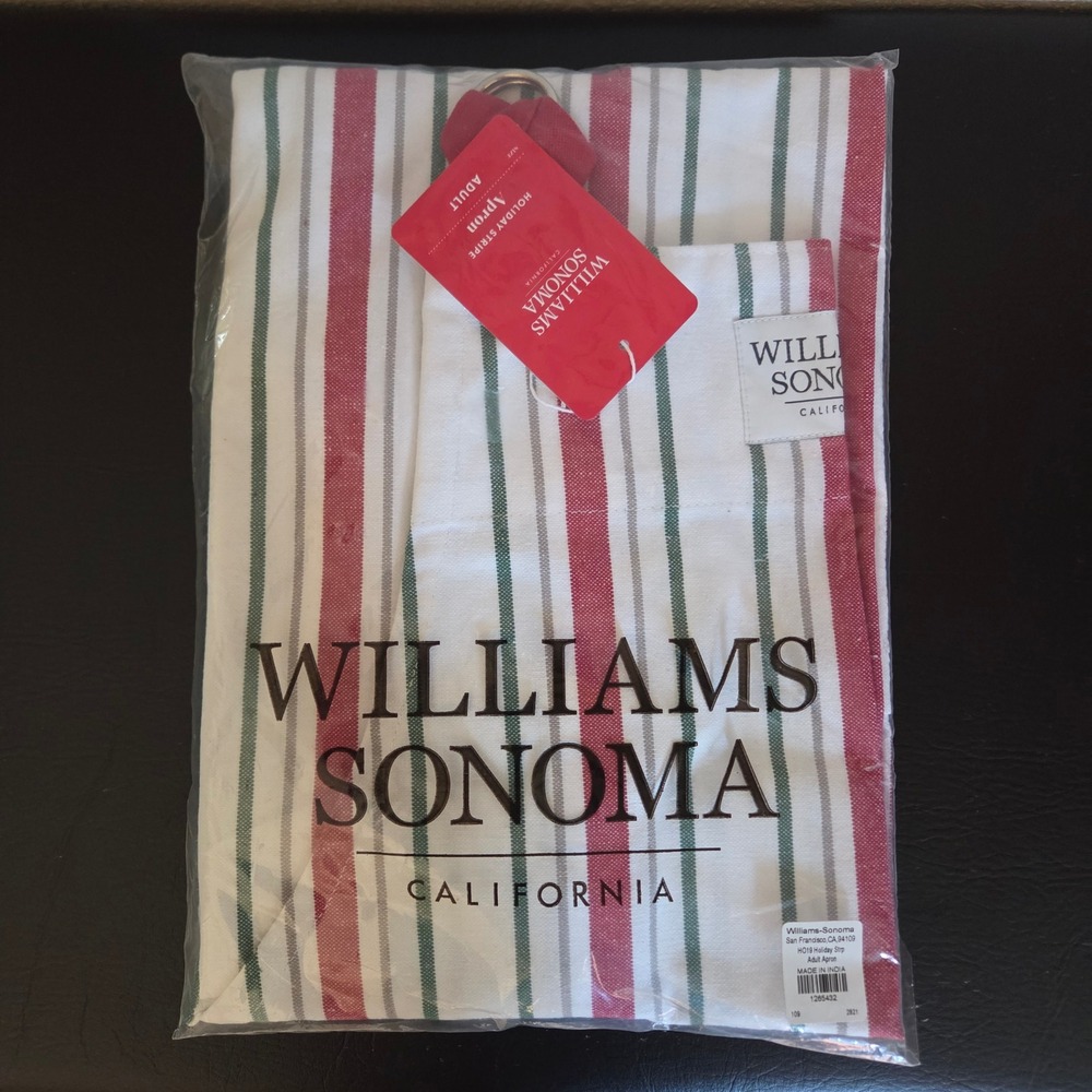 Williams Sonoma Holiday Stripe Apron Red Green White Cotton Festive Kitchen